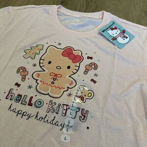 Hello‎ Kitty Happy Holidays Women's T-shirt Pink Cookie Size Large NEW